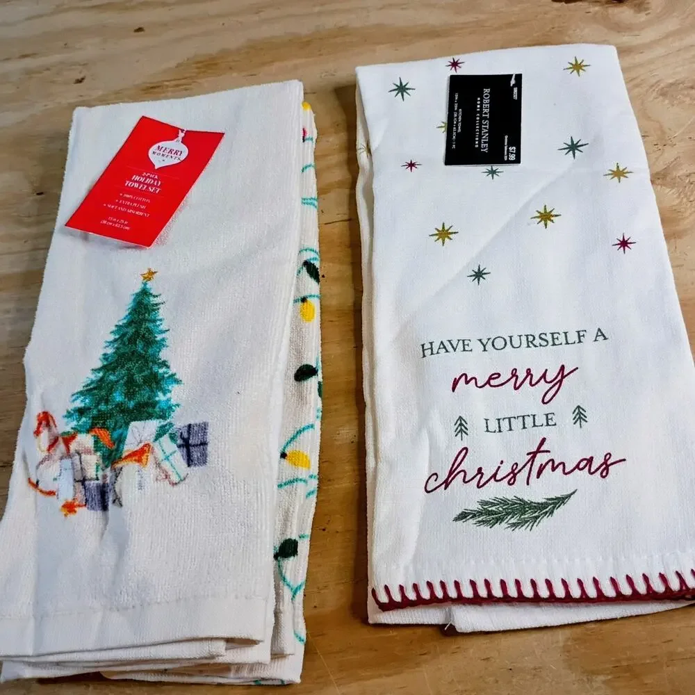 Lot 3 Christmas Kitchen Towels Merry Moments Robert Stanley Cotton Tree Lights